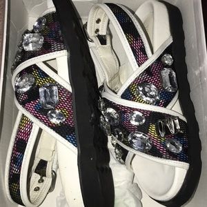 1 inch platform bedazzled sandals